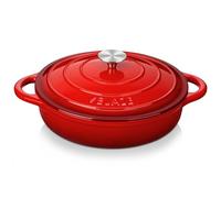 Velaze Casseruola in Ghisa, Pentola a Induzione per Stufati e Brasati, Cocotte Casseruola con Coperchio in Rivestimento Smaltato, Forno Olandese, Rosso, Rotondo - 28cm, 3.5L