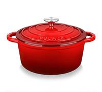 Velaze Casseruola ovale in ghisa, stile olandese, smaltato rosso, rivestimento antiaderente smaltato, buona tenuta, leggera, per tutte le fonti di calore, pentola in ghisa, 4 l