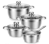 Velaze, Dylan, 6 Pezzi - Set di Pentole e Padelle, Batteria di Pentole Chef Casseruola in Acciaio Inox Cromato Adatto per Piastre a Induzione, Coperchio in Vetro, Pentole di Cottura e Forno Argento
