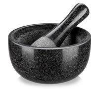 Velaze Mortaio e pestello da cucina in granito, per spezie ed erbe, diametro 16 cm, Emsemble de mortaio, lucido pietra naturale