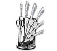 Velaze Set di coltelli da cucina, blocco portacoltelli con coltelli, set di 8 pezzi, con coltello da cucina, coltello da carne, forbici da cucina e acciaio per affilare, manico ergonomico, extra