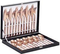 Velaze Set di posate da 24 pezzi, in acciaio inox, di alta qualità, lucidate a specchio, uso multiuso, per casa, cucina, ristorante, set di posate con confezione regalo per 6 persone (oro rosa)