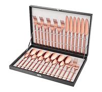 Velaze Set di posate da 30 pezzi in acciaio inox, 18/10 Premium per 6 persone con cucchiaio, forchetta, coltello, cucchiaio e cucchiaino (oro rosa)