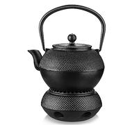 Velaze Teiera in Ghisa per Tè Giapponese con Scaldino e Infusore in Acciaio Inox, Bollitore Tetsubin - 1.1L (1100ml), Nero