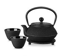 Velaze Teiere e 2 Tazze da tè con infusore, teiera a induzione Smaltata, 700 ml, Set Tradizionale in Ferro con Cestino in Acciaio Inox, Vassoio in ghisa
