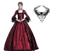 Velcoxplay Abito da regina vittoriana medievale da donna, a maniche lunghe, costume rinascimentale medievale, festa gotica Lolita, maniche a sbuffo rococò, maxi abito, rosso, XL