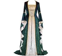 Velcoxplay Abito retrò medievale da donna in velluto con maniche a tromba, stile medievale, regina vittoriana, rinascimentale, Halloween, carnevale, costume gotico, verde, S