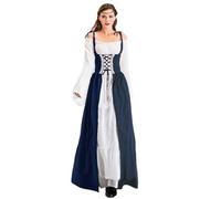 Velcoxplay Abito rinascimentale da donna, abito medievale con maniche a tromba, medievale, costume da regina vittoriana, maxi abito blu M