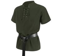 Velcoxplay Camicia medievale da uomo con lacci, camicia da pirata vichinga, tunica steampunk, retrò, rinascimentale, gotico, Halloween, con cintura, verde, M