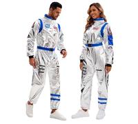 Velcoxplay Costume da astronauta da donna spaziale astronauta tuta Spaceman tuta vestito argento e blu M