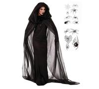 Velcoxplay Costume da strega per Halloween, da donna, da vampiro, abito lungo horror nero, da fantasma, da regina, costume di carnevale, per adulti