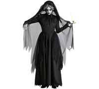 Velcoxplay Costume da strega per Halloween, da donna, da vampiro, abito lungo horror nero, da fantasma, da regina, costume di carnevale, per adulti