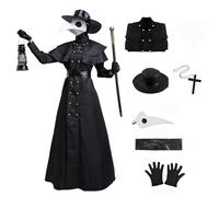 Velcoxplay Set di 6 costumi da pestdottore medievale steampunk pestdottore, costume da Halloween con accessori per dottore, nero, L