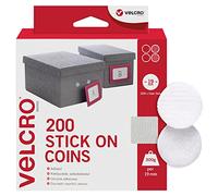 VELCRO Brand | Monete Adesive | Monete Adesive Doppio Lato Hook & Loop con Adesivo Perfette per Decorare la Stanza e Uso in Casa, Ufficio, Garage | Bianco | 19 mm x 19 mm | Pacca da 200