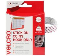 VELCRO Brand | Monete Adesive | Solo lato Uncino | Monete adesive biadesive perfette per decorare la stanza e per l'uso in casa, ufficio, garage | Bianco | 19 mm x 19 mm | Confezione da 125