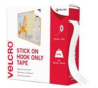 VELCRO Brand | Nastro Adesivo con Solo Gancio | Nastro Autoadesivo Taglia su Misura con Solo Gancio Forte | Ideale per Decorare Stanze e Utilizzo in Casa, Ufficio, Garage | Bianco | 20 mm x 10 m