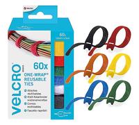 VELCRO Brand | ONE-WRAP | Cinghie Organizzatrici con Gancio e Asola | Legami Riutilizzabili in Assortimento per la Gestione di Cavi a Casa e in Ufficio | Multicolore | 12 mm x 20 cm | Confezione da 60