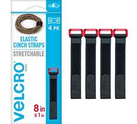 VELCRO Brand VEL-30791-AMS - Cinghie elastiche con fibbia, 20,3 x 2,5 cm, confezione da 4, completamente regolabili e elasticizzate, per una vestibilità aderente, per il fissaggio di cavi di alimentazione, corde, cavi di organizzazione, altro | nero
