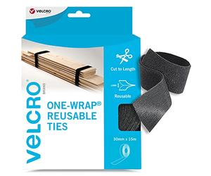 VELCRO® Cravatte riutilizzabili a un avvolgimento, fascette multiuso, accessori da scrivania perfetti per la gestione dei cavi e il miglioramento della casa, nero, 30 mm x 15 m