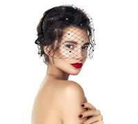 Veletta nera con velo nero in rete stile, fascinator elegante da donna per matrimonio, tea party, cerimonia e funerale - copricapo anni 20 con velo pizzo nero, ideale come velo sposa nero vintage