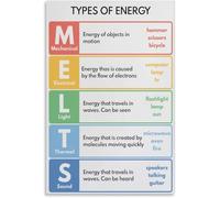 VelfDuel Poster educativo con scritta "Types of Energy" Melts M.E.L.T.S, poster decorativo in metallo da parete per l'estetica della stanza, 20,3 x 30,5 cm