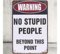 VelfDuel Targa in metallo, 20 x 30 cm, avviso di avvertenza, decorazione da parete con scritta "No Stupid People Beyond This Point", divertente poster in latta per casa, giardino, garage, ufficio, bar