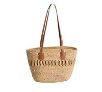VELGXVYF Borse tessute Temperamento Intrecciato Di Cotone Estivo Di Grande Capacità Di Grande Capacità Di Sacca Intrecciata In Tessuto-colore Coffee Color Hollow Leatnless Cinghia-m