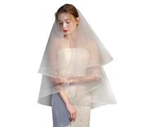 Veli da sposa a due livelli per matrimonio,Vela per ragazze con pettine | Velo da sposa per le spose, bordo del nastro, fotografia Performance addio al nubilato Party Veil