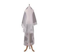 Veli da sposa in pizzo, Velo da sposa con bordo applicato a uno strato, lunghezza al gomito, senza pettine, bianco, 150-500 cm(150)
