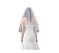 Veli da sposa in pizzo, Velo da sposa corto a due strati con bordo in nastro e pettine multicolore(White)