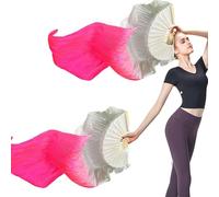 Veli di seta, veli per la danza - 1 paio di velo da fan lungo realizzato in seta artificiale con gradiente di colore - compartimenti in tessuto da ballo colorati, bandiere a flusso lunghi del nazional