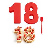 Velicber Stampo per torte in silicone con numeri, 18 numeri, 25,4 cm, grande, in silicone 3D, con spazzola in silicone, riutilizzabile, per compleanni e feste