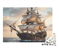 Veliero d’Epoca Puzzle 1000 Pezzi Gioco di Puzzle 1000 Pezzi Carta per Adulti Tramonto sul Mare Decorazione Casa Relax Regalo 38x26cm/1000pcs