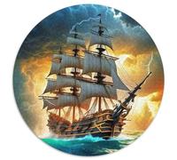 Veliero d Epoca Puzzle 1000 Pezzi Rotondo Carta Puzzle per Adulti Mare in Tempesta Gioco