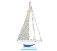 Veliero in legno barca a vela con luci e rete in cotone e conchiglie decorative addobbo casa mare locali finestre bagno 43 cm