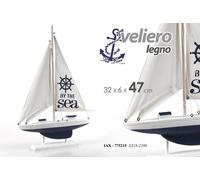VELIERO NAVE BARCA IMBARCAZIONE LEGNO ARREDO NAUTICO MARE BIANCO BLU 32647 CM