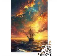 Veliero Vintage Puzzle 1000 Pezzi Carta per Adulti Tramonto sul Mare Gioco di Puzzle 1000 Pezzi Relax Decorazione Casa Regalo 52x38cm/1000pcs