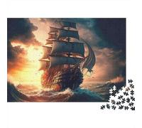 Veliero Vintage Puzzle 1000 Pezzi Puzzle per Adulti Carta Gioco di Puzzle 1000 Pezzi Tramonto sul Mare Divertimento Famiglia Relax Decorazione Casa 38x26cm/1000pcs