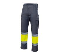 Velilla 156 - Pantaloni alta visibilità (Taglie L) colore grigio e giallo fluo