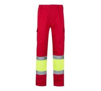 Velilla 157 Pantaloni Alta visibilità - Rosso e Giallo Fluo - Taglia S | Pantaloni bicolore multitasche, bande riflettenti, certificati EN ISO 20471, vita elasticizzata, abbigliamento da lavoro