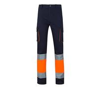 VELILLA 303007; pantaloni ad alta visibilità 100% cotone, bicolore e multitasche, Blu Navy/Arancione Fluoro, XL