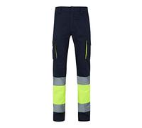 VELILLA 303007; pantaloni ad alta visibilità 100% cotone, bicolore e multitasche, Blu Navy/Giallo Fluoro, L