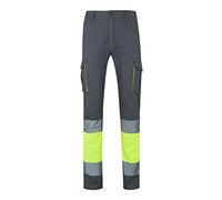 VELILLA 303007; Pantaloni ad Alta visibilità 100% Cotone, Bicolore e Multitasche; Colore Grigio e Giallo Fluo, Taglia XL