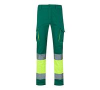 VELILLA 303007; Pantaloni ad alta visibilità 100% cotone, bicolore e multitasche; colore verde e giallo fluoro, taglia 3XL