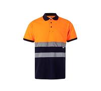 VELILLA 305513; Polo ad Alta visibilità in Cotone, Bicolore e Manica Corta; Colore Blu Navy e Arancione Fluoro; Taglia XL