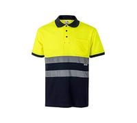 VELILLA 305513 Polo ad alta visibilità in cotone, bicolore e maniche corte, colore blu navy e giallo fluoro, taglia XL