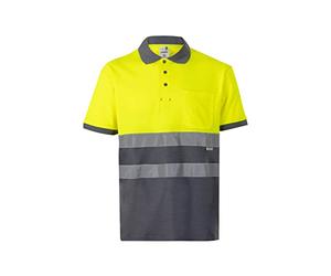 VELILLA 305513 Polo ad alta visibilità in cotone, bicolore e maniche corte, colore grigio e giallo fluoro, taglia 5XL, Grigio e Giallo Fluoro, 5XL-6XL