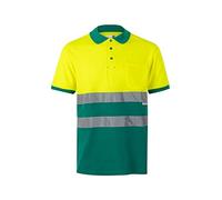 VELILLA 305513 Polo ad alta visibilità in cotone, bicolore e maniche corte, colore verde e giallo fluoro, taglia 4XL, Verde e Giallo Fluoro, 4XL-5XL