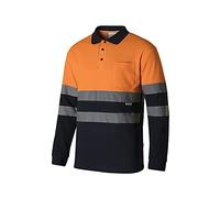 VELILLA 305515; Polo ad Alta visibilità in Cotone, Bicolore e Manica Lunga; Colore Blu Navy e Arancio Fluoro; Taglia M