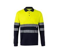 VELILLA 305515 Polo ad alta visibilità in cotone, bicolore e maniche lunghe, colore blu navy e giallo fluoro, taglia 4XL, Blu Navy/Giallo Fluoro, 4XL